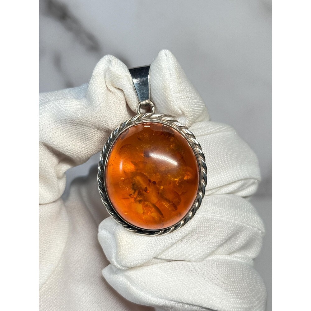 Polish Baltic Amber 925 Sterling Silver Large Oval Pendant 11.7g